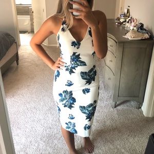 Midi white dress with blue flowers